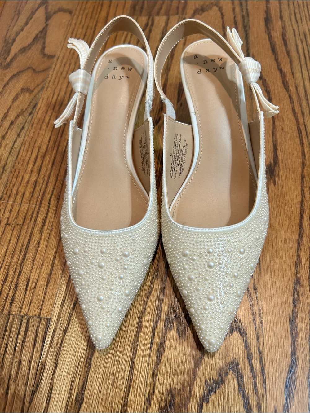 a new day Ivory Pearl-Embellished Pointed Toe Slingback Flats